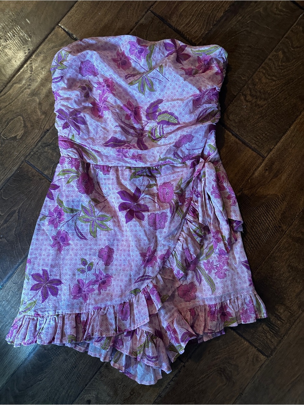 Olivaceous Floral Strapless Ruffle Romper Size Medium - Picture 2 of 5